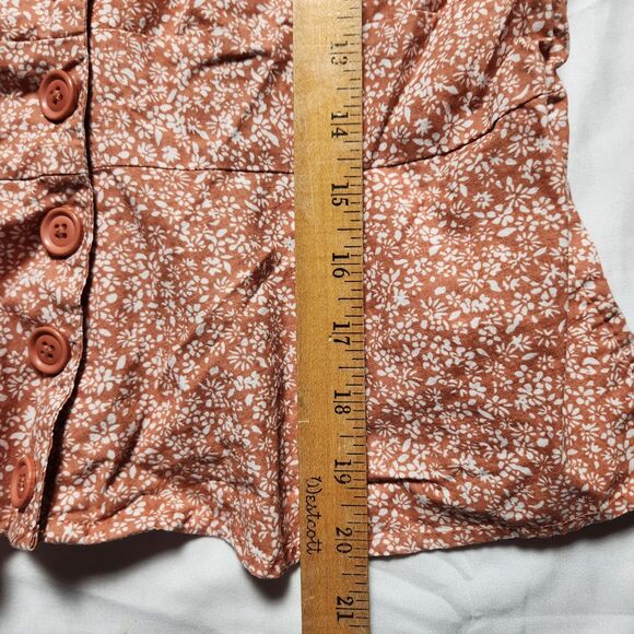 Free People Womens Medium Sienna Floral Blouse Tie Sleeves Orange Boho - Picture 10 of 12
